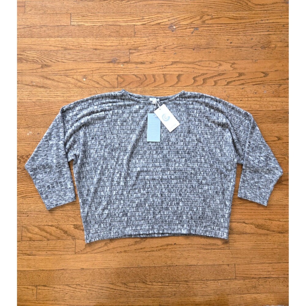 Calme Johnny Was Dolman Sleeve Cozy Top size Large Gray Ribbed Soft NWT